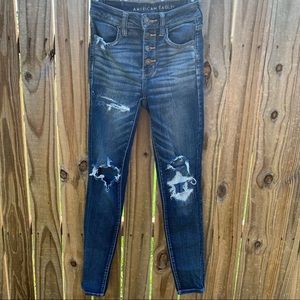 AE High Rise Ripped Jegging with Buttons